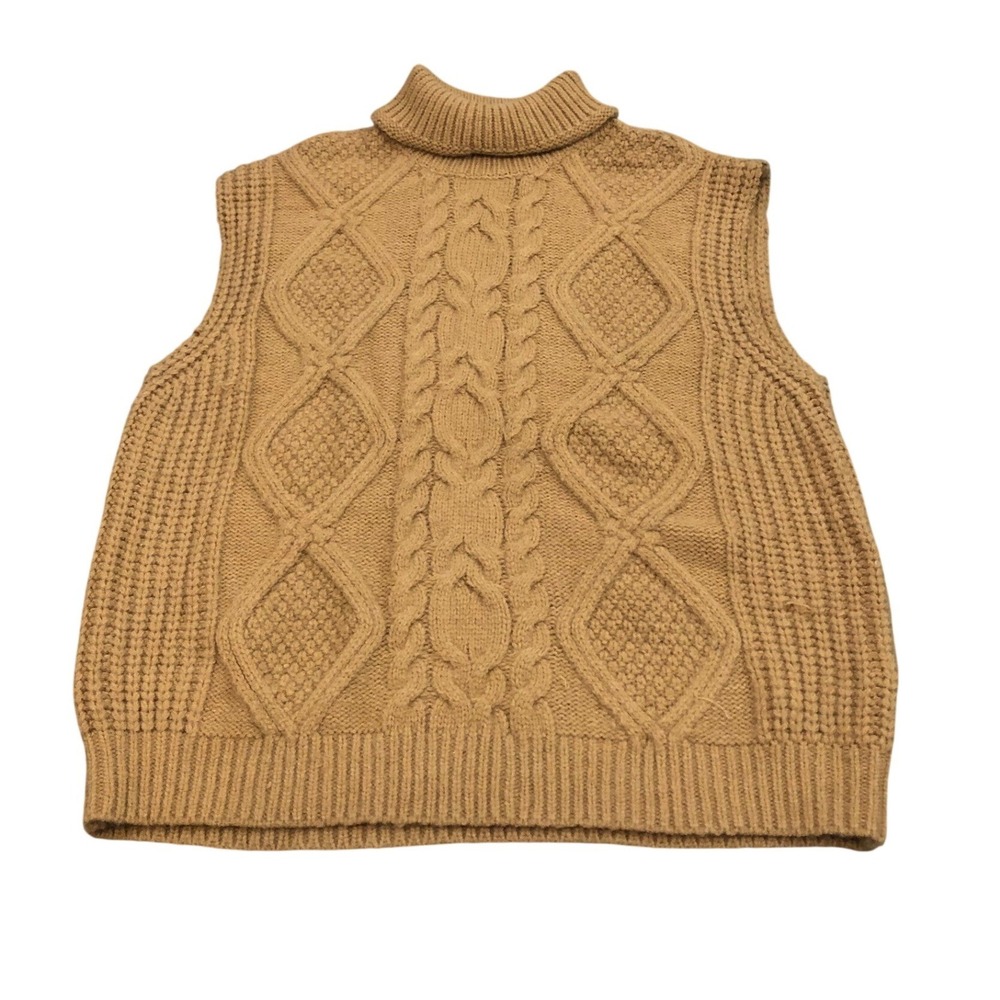 Anthropologie Sweater Vest Womens One Size Camel Cable Knit Turtleneck Chunky